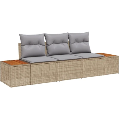 Afbeelding van vidaXL 3 delige Tuin Sofa Set met Kussens Beige Poly Rattan Acacia