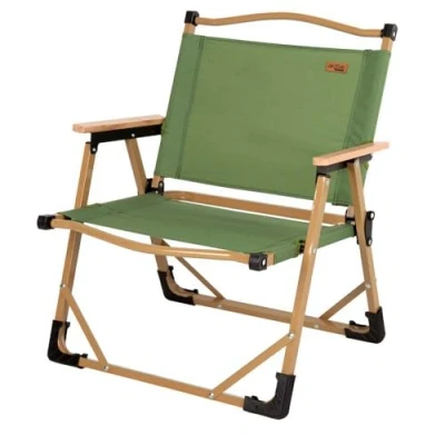 Afbeelding van AKTIVE Camping klapstoel, glamping, groen, kantelbeveiliging, 47 x 45 62 cm, draagkracht 110 kg, polyesterweefsel, stalen frame, houten armleuningen, klapstoelen (63067)