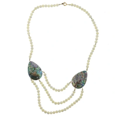 Afbeelding van Behave Ketting kralenketting dames wit abalone schelp 60 cm