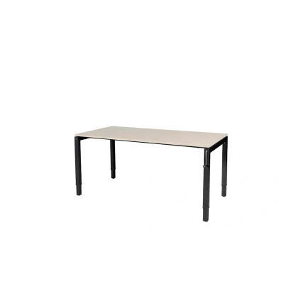 Afbeelding van Cubeo 4 poot bureau, zit/zit hoogte verstelbaar (62 85cm) dmv slinger met 160x80cm lindberg (licht) eiken 25mm blad en zwart (RAL9005) frame