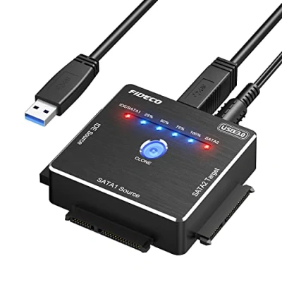 Afbeelding van FIDECO USB 3.0 naar SATA en IDE Adapter, Adapter voor 2.5 3.5 inch HDD SSD, Harde Schijf Converter met 12V Voeding, Ondersteuning Offline Klonen