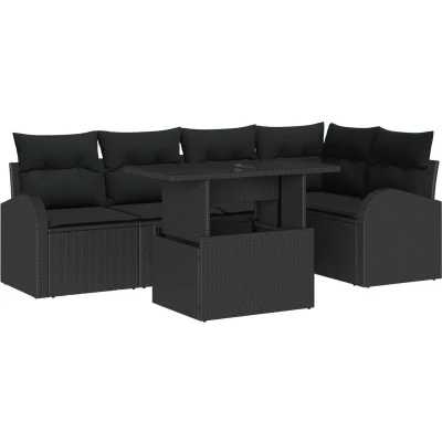 Afbeelding van vidaXL 6 delig Tuin Sofaset met Kussens Zwart Poly Rattan, 2 zits Sofa Opslag &amp; Rattan