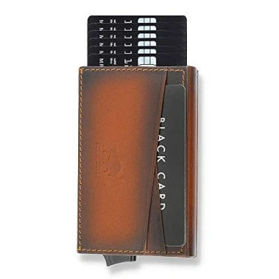Afbeelding van Solo Pelle Kaarthouder Creditcardhouder Lederen Portemonnee Slim Wallet met RFID bescherming voor maximaal 11 kaarten Model: Mech, Cognac Brown Burned vak