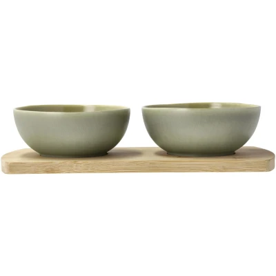Afbeelding van Villa Collection Shoku bamboe dienblad met 2 schalen Pure Green
