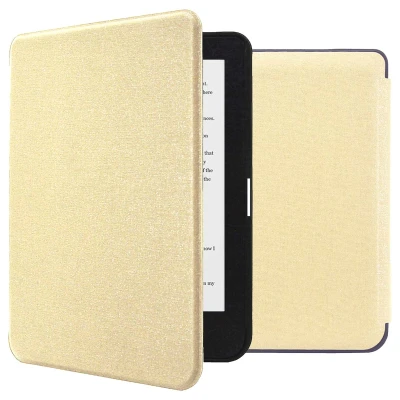 Afbeelding van Kobo Clara HD Hoes: iMoshion Canvas Sleepcover Bookcase zonder stand Bookcase,Sleepcover Glitter Goud Kunstleder E Reader Hoezen