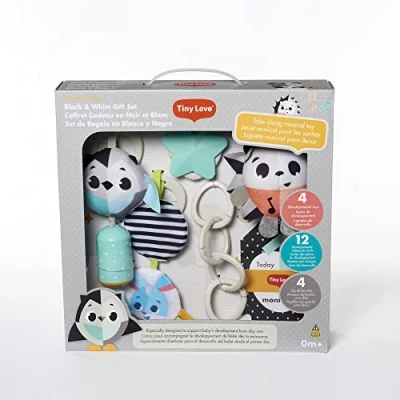 Afbeelding van Tiny Love Magical Tales Black &amp; White cadeauset, Cadeauset voor baby&#039;s met ontwikkelspeeltjes, 4 zorgvuldig uitgekozen draagbare speeltjes, 0 m+