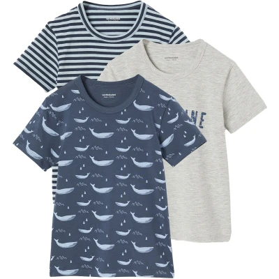 Afbeelding van Vertbaudet Set van 3 &#039;walvis&#039; jongensshirts met korte mouwen