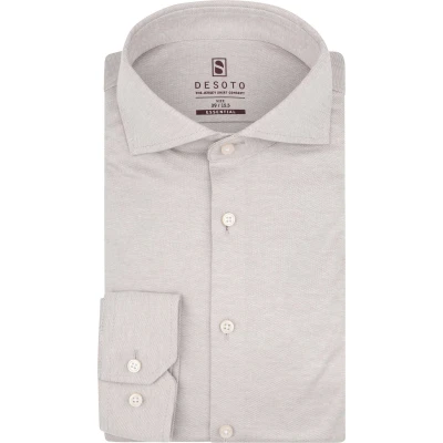 Afbeelding van Desoto Essential Overhemd Hai Piqué Beige maat 45 Heren Overhemden Casual Effen met Slim fit Pasvorm Katoen