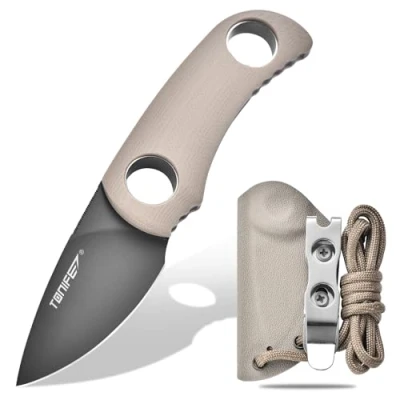 Afbeelding van TONIFE Runer Fixed Blade Knife met verstelbare Paracord Lanyard en Kydex Schede, EDC Mes 1,9 &quot;Full Tang voor Outdoor Camping Hiking (Warm Zand+Gary Titanium)