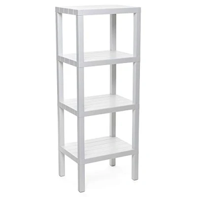Afbeelding van Tatay Lombok rek, 4 planken, polypropyleen, BPA vrij, hout effect, anti slip bumpers, max. 10 kg door plank, eenvoudige montage. Meet 38 x 29 100 cm. Witte kleur