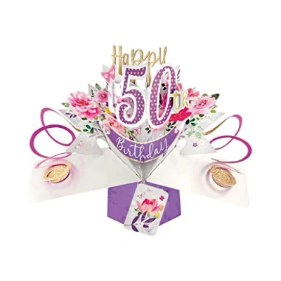 Afbeelding van Bloemen 50e Verjaardag Pop Up Wenskaart Originele Tweede Natuur 3D Kaart
