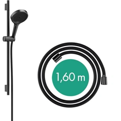 Afbeelding van hansgrohe rainfinity doucheset 130 3jet met glijstang 65 cm push schuifstuk en textiel doucheslang 160 brushed black chrome 28745340