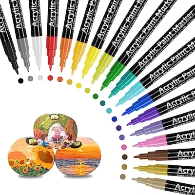 Afbeelding van Relota 18 kleuren acrylstiften voor stenen, waterbestendig, permanente markeerset, sneldrogende stiften, beschilderen, acrylstiften, kunststof, glas, hout, keramiek, metaal, canvas,