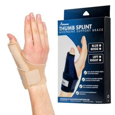 Afbeelding van Neopreen Duimbrace Spica van Actesso Spalk Verlicht pijn aan de Duim, Duimblessures, Peesontsteking Pols, Syndroom Quervain en Kneuzingen. Verkrijgbaar voor Linker Rechterduim. (Rechtsaf, Beige)