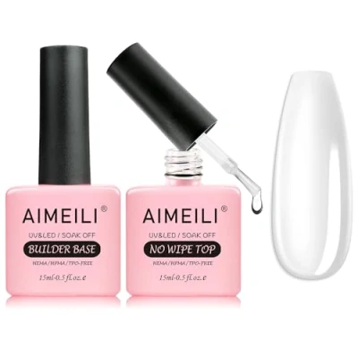 Afbeelding van AIMEILI Top Coat en Clear Builder Gel Nail Extension Nagellak UV LED Enhancement Set voor Nagels Gebouw, Versterking, Decoratie Lijm Vloeibare Manicure 2x15ml
