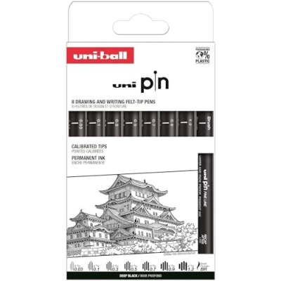Afbeelding van Uni Ball Penetui, 8 stuks, gekalibreerde markers, 0,03 tot 1,2 mm, zwart, klassieke set I