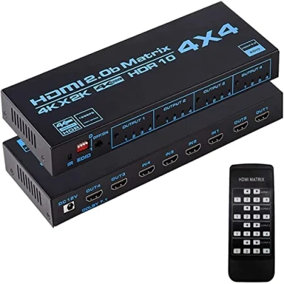Afbeelding van 4K HDMI Matrix 4x4 2.0 Switch met 4 Ingangen en Uitgangen