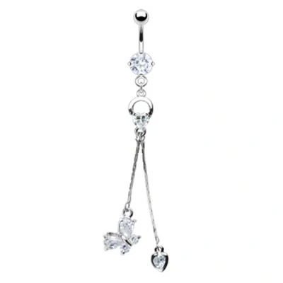 Afbeelding van Navelpiercing hartje, vlinder en hartje hanger