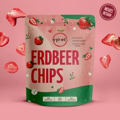 Afbeelding van myfruits® Aardbeischijven, gevriesgedroogd, zonder toevoegingen, 100% uit aardbeien, knapperig ingrediënt voor muesli of pap (50 g)