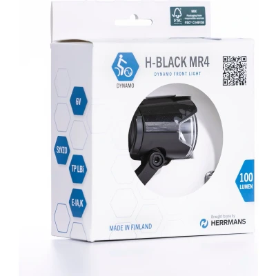 Afbeelding van Herrmans Koplamp H Black MR4 dynamo aan/uit functie met houder 100/120 lumen