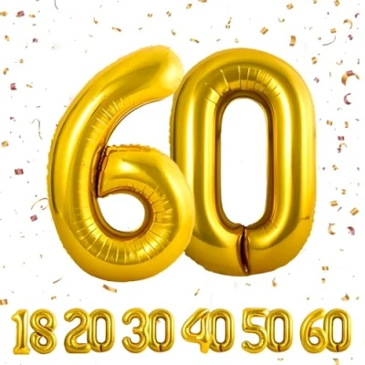 Afbeelding van 60 verjaardag decoratie cijfers ballon jaar folieballon goud voor 60e mannen vrouwen nummer vliegt met helium verjaardagsfeest 40&quot; 101cm