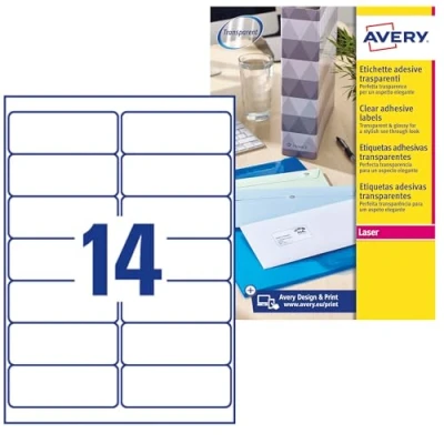 Afbeelding van Avery Adresetiketten voor laserprinter 14 per vel 99,1 x 38,1 mm 350 stuks transparant