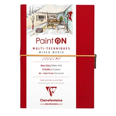 Afbeelding van Clairefontaine 975181C PaintON multifunctioneel notitieboek, 64 pagina&#039;s, tekenpapier, zeer licht, wit, A5, 14,8 x 21 cm, 250 g, elastische sluiting, zachte omslag, rood