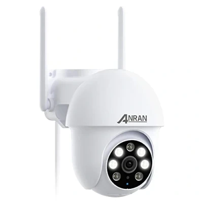 Afbeelding van ANRAN FHD 5MP bewakingscamera voor buiten, wifi, 360 graden PTZ IP camera met automatische tracking, 30 m gekleurd nachtzicht schijnwerper, 24/7 video opname, 2 weg audio Alexa, P3 Max, wit