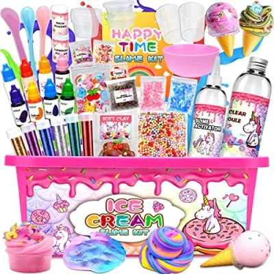 Afbeelding van MUOIVG DIY slijmset, cadeaus voor meisjes, slijmset kristalslijm, glitterslijm, eenhoornslijm, kinderen, pluizig slijm, slijm maak je eigen set