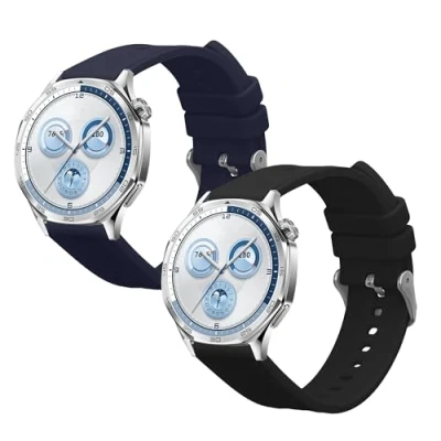 Afbeelding van kwmobile 2x horlogebandjes geschikt voor Huawei Watch GT5 46mm / Pro bandje Smartwatch bandjes van TPU Activity tracker horloge band in zwart donkerblauw