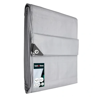 Afbeelding van KOTARBAU® Afdekzeil, van pvc, 6 x 10 m, zilver, 200 g/m², zeil met versterkte ogen, dekzeil voor afdekking hout, waterdicht, oogjes, gebruikte pvc zeilen