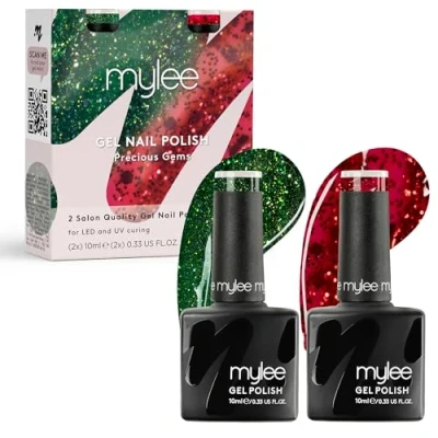 Afbeelding van Mylee Gel Nagellak Set 2x10ml [Precious Gems] UV/LED Soak Off Nail Art, Langdurig en gemakkelijk aan te brengen, Manicure Pedicure, Professioneel, Salon &amp; Thuisgebruik [Kerstmis 2024]