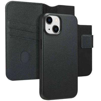 Afbeelding van Apple iPhone 14 MagSafe Hoesje Echt leder Accezz Bookcase/2 in 1 Case Zwart Telefoonhoesje