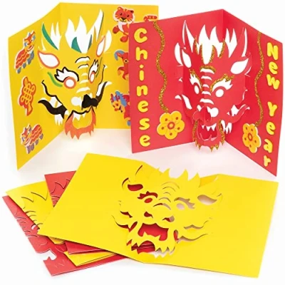 Afbeelding van Baker Ross Chinese Draak Pop Out Kaarten Set van 10, Chinees Nieuwjaar Knutselen voor kinderen (FC127)