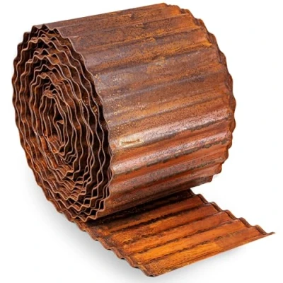 Afbeelding van UNIGARDIA Gazonrand van Cortenstaal 6 m Metalen Perkrand 15 cm Hoog Eenvoudige Montage Flexibele Perkafboording met Roest, Inclusief 1 Paar Montagehandschoenen