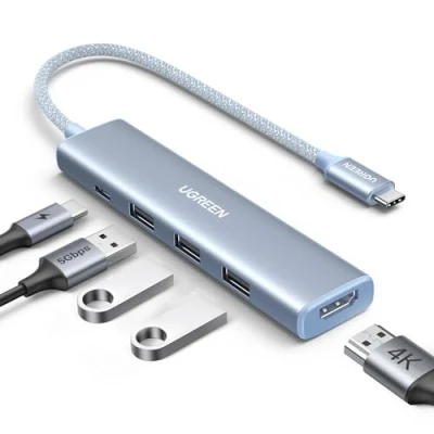 Afbeelding van UGREEN Revodok USB C Hub Stijlvolle serie adapter PD100W, 4K HDMI, 3*USB A 3.0 compatibel met iMac, iPhone 15, Galaxy S24, Surface, MacBook Pro/Air, iPad Steam Deck etc. (Blauw)