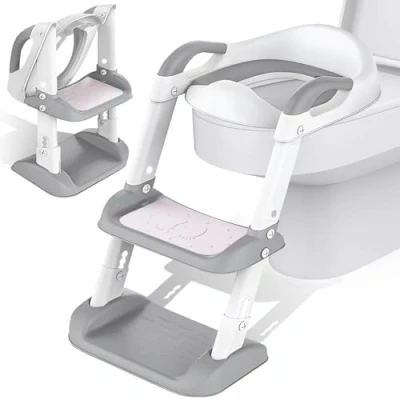 Afbeelding van NCKIHRKK toiletbril voor kinderen, met trap, toiletopzetstuk wc bril, toilet, opvouwbare kinderen gevoerde zitting, in hoogte verstelbaar, toilet