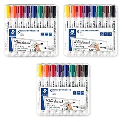 Afbeelding van Staedtler Lumocolor 351 WP8 Whiteboardmarker, ronde punt, 2 mm, 8 kleuren (3 verpakkingen)
