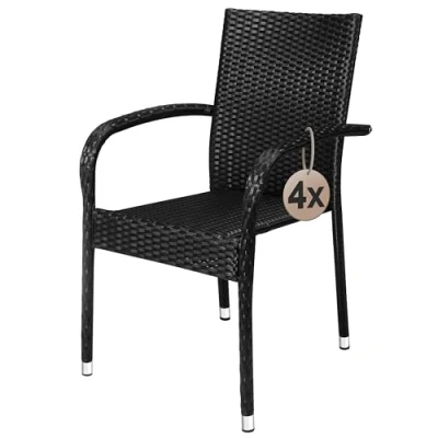 Afbeelding van Casaria Tuinstoelen Set van 4 Weer en UV bestendig 90x56x60cm Zwart
