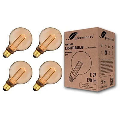 Afbeelding van 4 stuks greenandco® dimbare Vintage Design LED lamp in retro stijl voor sfeerverlichting E27 G95 Edison lamp, 3,5W 120lm 1800K extra warm wit 320 230V flikkervrij
