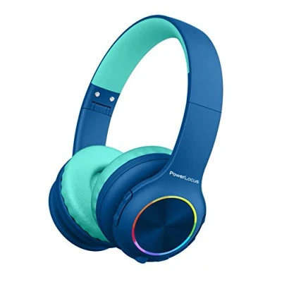 Afbeelding van PowerLocus PLED Draadloze Koptelefoon Over Ear voor Kinderen LED lampjes met Microfoon Micro SD poort Blauw
