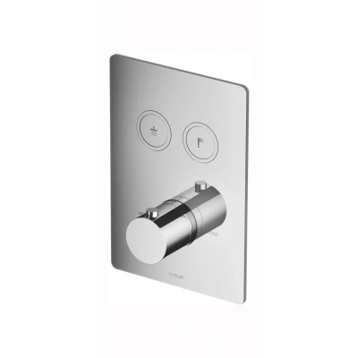 Afbeelding van HotBath Cobber PB009Q rechthoekige afbouwdeel voor inbouwthermostaat met 2 pushbuttons Geborsteld nikkel