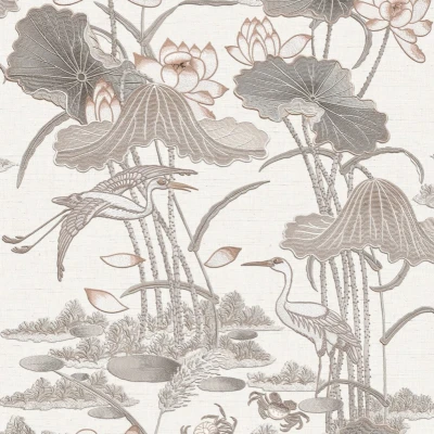 Afbeelding van Dutch Wallcoverings Tapestry TP422701 Lotus Pond Grijs