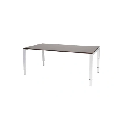 Afbeelding van Domino vergadertafel, hoogte instelbaar (62 85cm) met 180x100cm &#039;zwevend&#039; logan eiken 25mm blad en wit (RAL9010) N poot frame