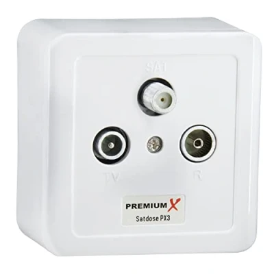 Afbeelding van Premium X PX3 antennedoos 3 voudige einddoos antenneaansluiting enkele en steekkabelbus opbouw satelliettelevisie radio HD multimedia doos