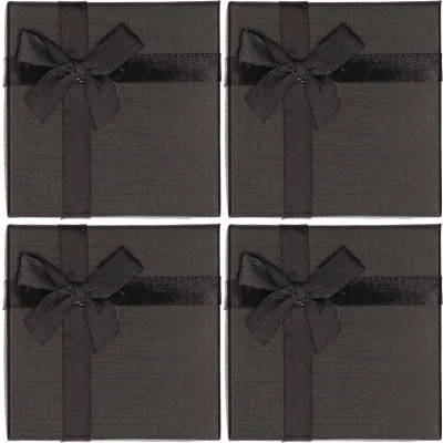 Afbeelding van 4x stuks zwart sieradendoosje met strik 9 cm Cadeaudoosjes/sieradendoosjes