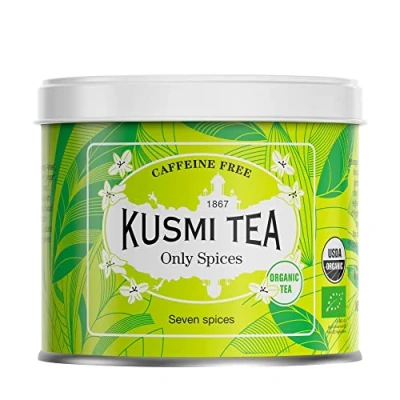 Afbeelding van Kusmi Tea Infusion Bio Only Spices Biologische Kruidenmelange Kaneel, Anijs, Gember, Zoethout, Venkel zonder Theïne, in bulk 100g Metalen Blik