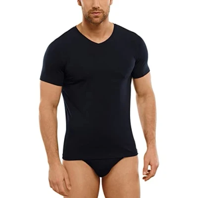 Afbeelding van Schiesser Heren onderhemd V hals ademend en zacht Long Life Soft, blauwzwart_149043, XL