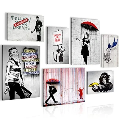 Afbeelding van Banksy 100 x 70 cm Meteen ophangen muurdecoratie wanddecoratie woonkamer canvas schilderijen slaapkamer