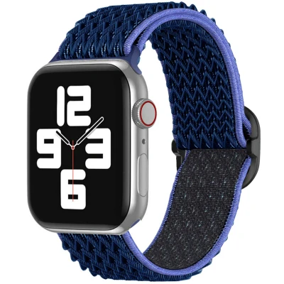 Afbeelding van Apple Watch bandje Textiel Donkerblauw Geschikt voor Series 1 9 / SE